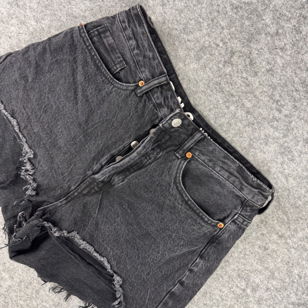 S.O.N.G. Mom Shorts Womens 9/29 Black Denim Distressed Frayed Hem High Rise